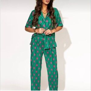 Dressed in LALA Green and Pink Polka Dot Pantsuit